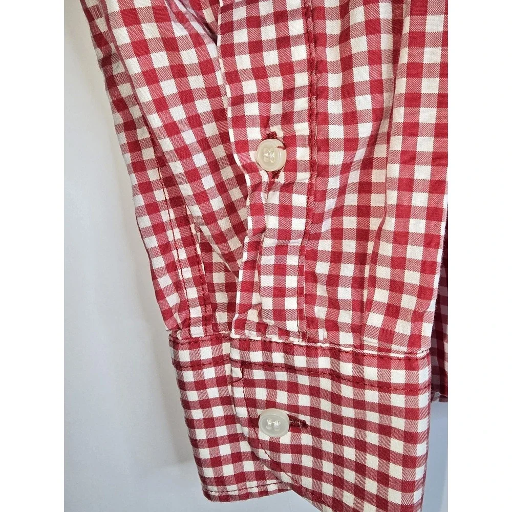 H&M Red and White Plaid dress‎ shirt button down long sleeve SZ: LARGE EUC
